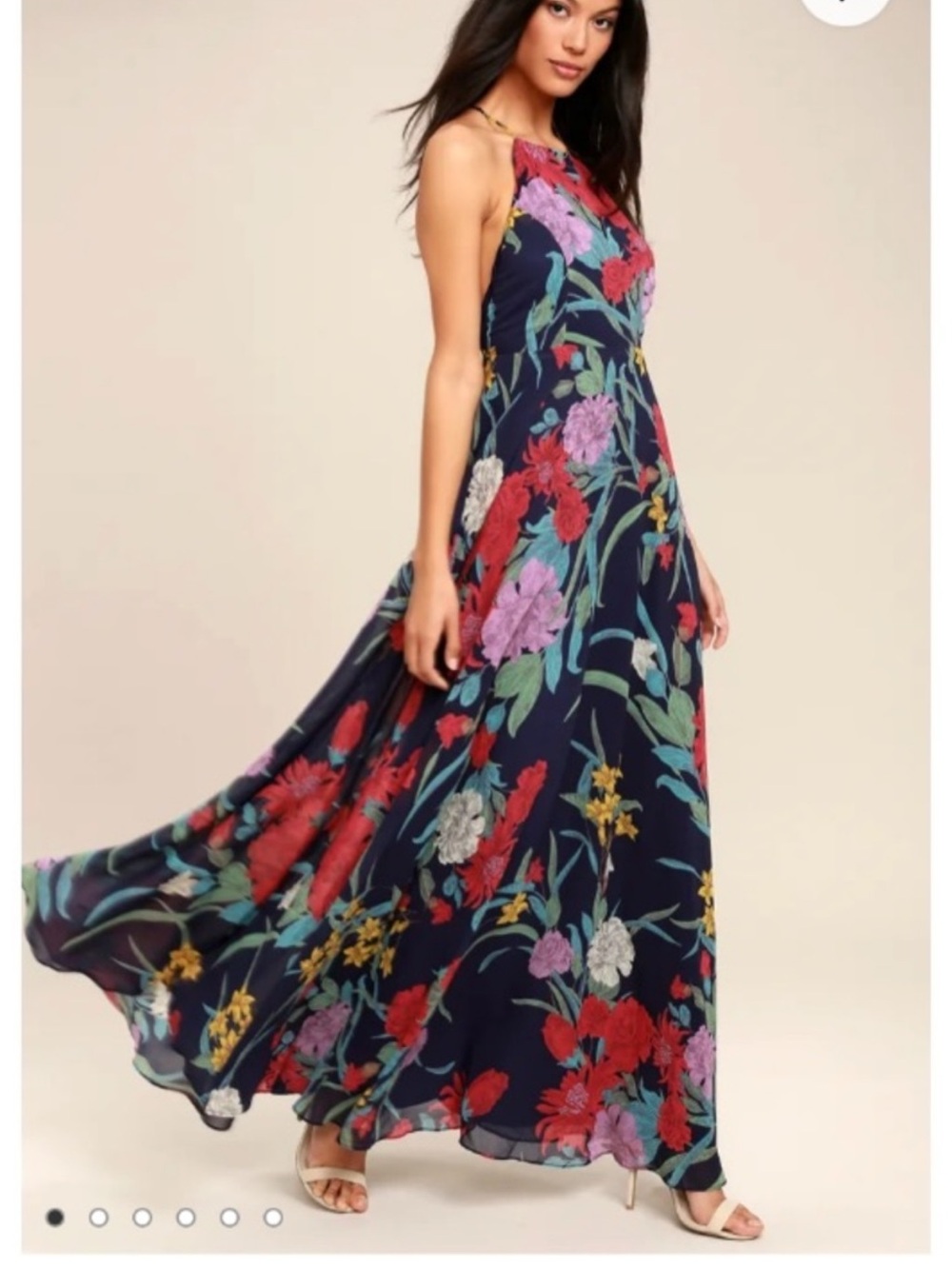 Lulu's A Dream Realized Navy Floral Halter Maxi Dress